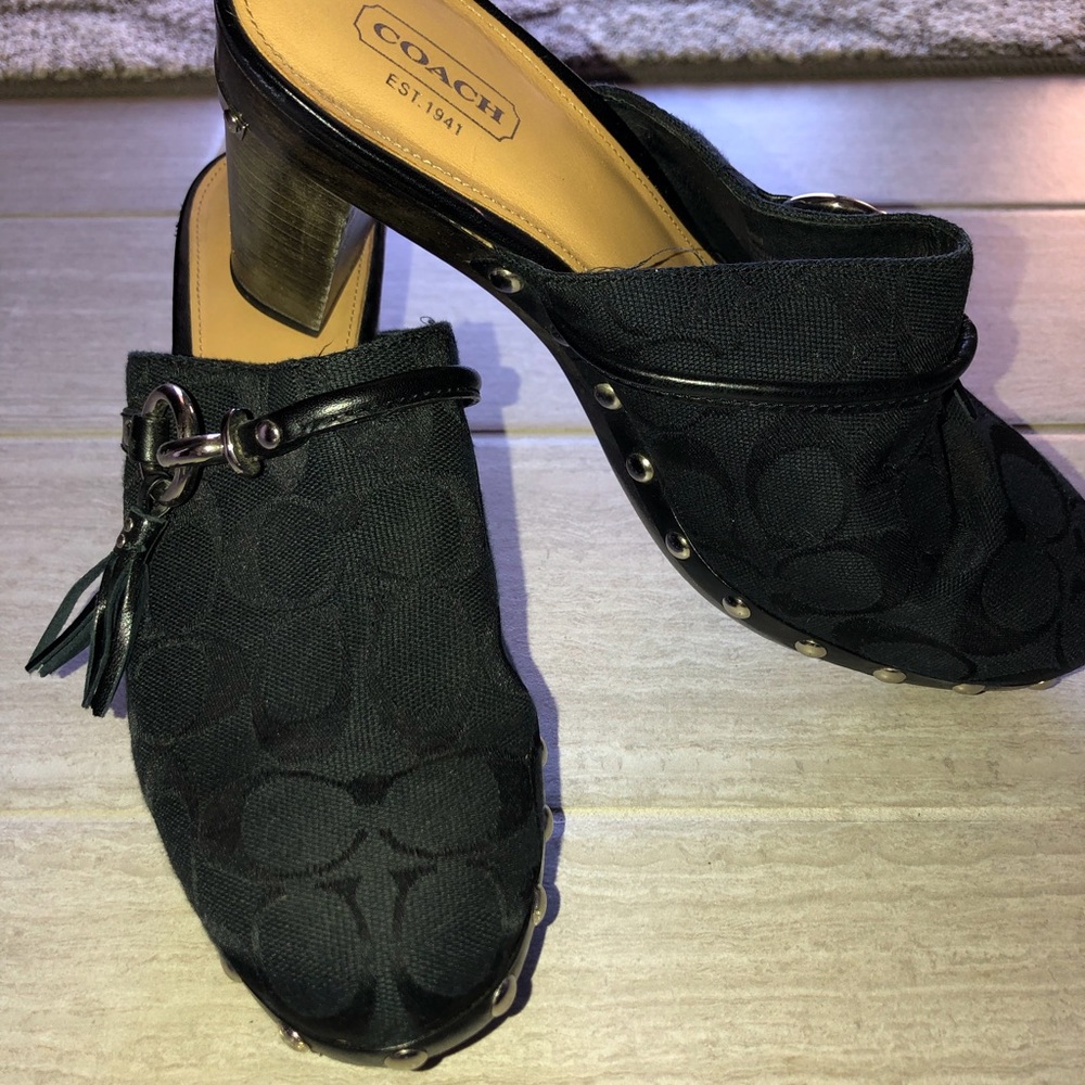Coach heeled mules